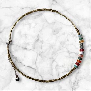 Mixed Gemstone Beaded Choker Separated With Myuki Beads, Adjustable Necklace